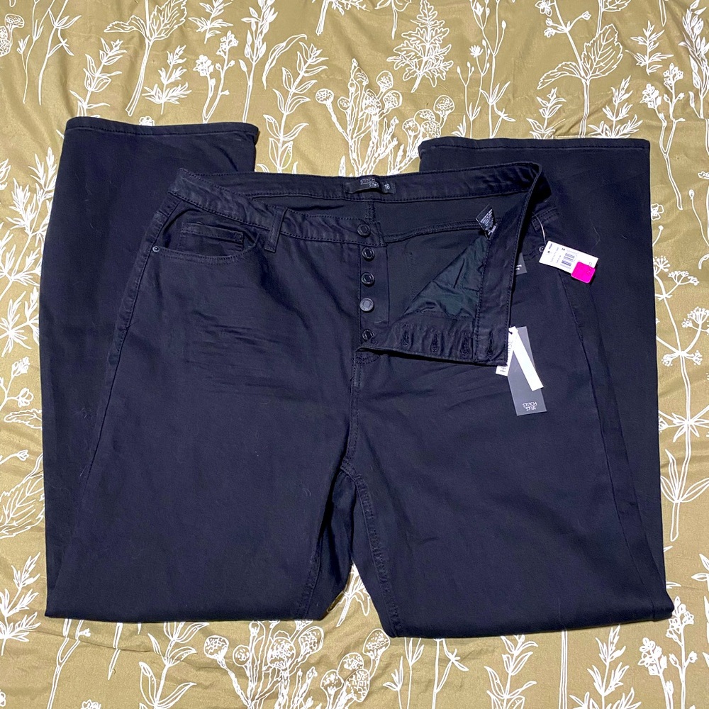 Stitch Star Button Fly Black Flare Jeans 18